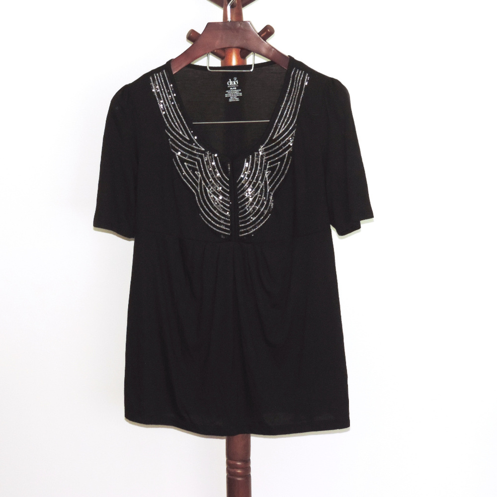 Duo Maternity black sequined pullover top